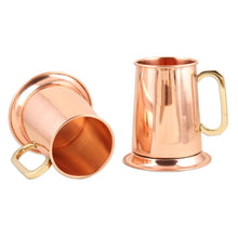 Load image into Gallery viewer, High Shine Copper Drinking Mugs with Gold Handles (Pair) - Morning Shine | NOVICA
