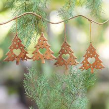 Load image into Gallery viewer, Suar Wood Christmas Ornaments With Hearts Bali (Set of 4) - Tree of Love | NOVICA
