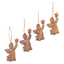 Load image into Gallery viewer, Hand Carved Wooden Christmas Ornaments (Set of 4) - Simple Angels | NOVICA
