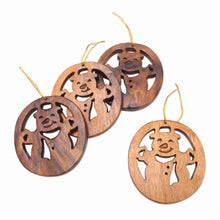 Load image into Gallery viewer, Hand Carved Wood Snowman Ornaments (Set of 4) - Festive Snowmen | NOVICA
