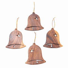Load image into Gallery viewer, Handmade Wooden Bell Ornaments (Set of 4) - Merry Bells | NOVICA
