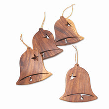 Load image into Gallery viewer, Handmade Wooden Bell Ornaments (Set of 4) - Merry Bells | NOVICA
