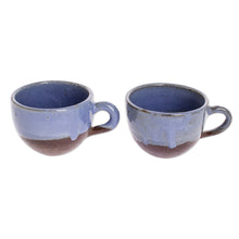 Load image into Gallery viewer, Blue and Brown Ceramic Coffee Cups from Honduras (Pair) - Sea Blue Morning | NOVICA
