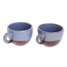Load image into Gallery viewer, Blue and Brown Ceramic Coffee Cups from Honduras (Pair) - Sea Blue Morning | NOVICA
