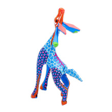 Load image into Gallery viewer, Wood Giraffe Alebrije Hand Painted in Blue and Ochre - Stargazing Giraffe in Blue | NOVICA
