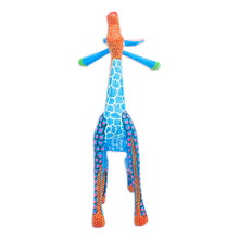Load image into Gallery viewer, Wood Giraffe Alebrije Hand Painted in Blue and Ochre - Stargazing Giraffe in Blue | NOVICA
