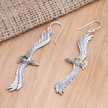 Load image into Gallery viewer, Peridot Eagle-Motif Dangle Earrings from Bali - Green Eagle | NOVICA
