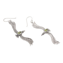 Load image into Gallery viewer, Peridot Eagle-Motif Dangle Earrings from Bali - Green Eagle | NOVICA
