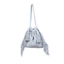 Load image into Gallery viewer, Macrame Cotton Shoulder Bag in Light Grey - Terra Fria in Ash | NOVICA

