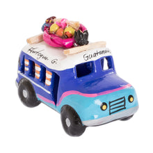 Load image into Gallery viewer, Blue and Turquoise 3.5 In Ceramic Bus from Guatemala - Blue Old Time Bus | NOVICA
