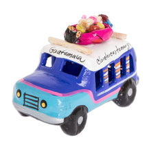 Load image into Gallery viewer, Blue and Turquoise 3.5 In Ceramic Bus from Guatemala - Blue Old Time Bus | NOVICA
