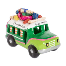 Load image into Gallery viewer, Mini 3.5 Inch Green Ceramic Bus Sculpture from Guatemala - Green Old Time Bus | NOVICA
