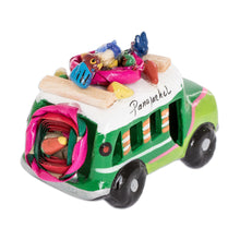 Load image into Gallery viewer, Mini 3.5 Inch Green Ceramic Bus Sculpture from Guatemala - Green Old Time Bus | NOVICA
