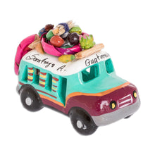Load image into Gallery viewer, Green and Brown Ceramic Mini Bus Decoration from Guatemala - Brown and Turquoise Old Tim... | NOVICA
