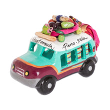 Load image into Gallery viewer, Green and Brown Ceramic Mini Bus Decoration from Guatemala - Brown and Turquoise Old Tim... | NOVICA
