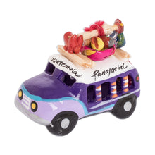 Load image into Gallery viewer, 2 Inch Purple Ceramic Mini Bus Figurine from Guatemala - Purple Market Bus | NOVICA
