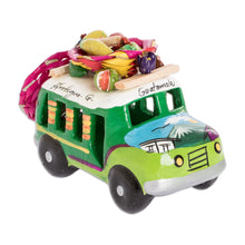 Load image into Gallery viewer, Two Tone Green Ceramic Bus Figurine from Guatemala - Green Old Time Bus | NOVICA
