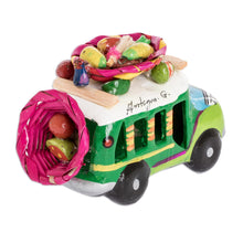 Load image into Gallery viewer, Two Tone Green Ceramic Bus Figurine from Guatemala - Green Old Time Bus | NOVICA
