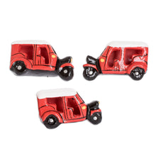 Load image into Gallery viewer, Red Tuc Tuc Refrigerator Magnets from Guatemala (Set of 3) - Tuc Tucs to Go | NOVICA
