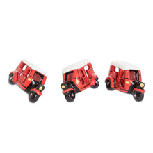 Load image into Gallery viewer, Red Tuc Tuc Refrigerator Magnets from Guatemala (Set of 3) - Tuc Tucs to Go | NOVICA
