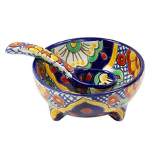 Load image into Gallery viewer, Handmade Ceramic Bowl and Spoon Set - Hidalgo Fiesta | NOVICA
