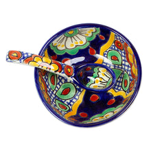 Load image into Gallery viewer, Handmade Ceramic Bowl and Spoon Set - Hidalgo Fiesta | NOVICA
