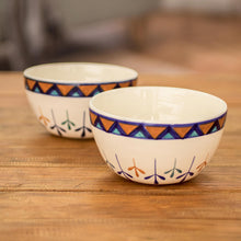 Load image into Gallery viewer, Ceramic Hand Painted Soup Bowls with Geometric Design (Pair) - Antigua Breeze | NOVICA
