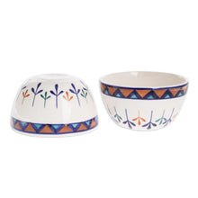 Load image into Gallery viewer, Ceramic Hand Painted Soup Bowls with Geometric Design (Pair) - Antigua Breeze | NOVICA
