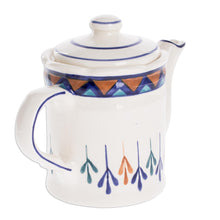 Load image into Gallery viewer, Ceramic Hand Painted Coffeepot with Geometric Design - Antigua Breeze | NOVICA
