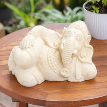 Load image into Gallery viewer, Sandstone Ganesha Statuette from Bali - Sunbathing Ganesha | NOVICA
