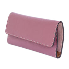 Load image into Gallery viewer, Dusty Rose Leather Tri Fold Wallet With Snap Closure - Salvadoran Mauve | NOVICA
