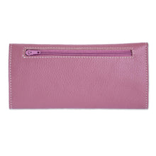 Load image into Gallery viewer, Dusty Rose Leather Tri Fold Wallet With Snap Closure - Salvadoran Mauve | NOVICA
