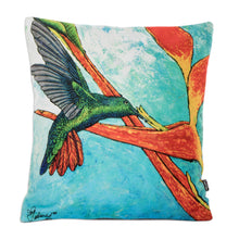 Load image into Gallery viewer, Tropical Themed Cushion Cover from Costa Rica - Oneiric Hummingbird | NOVICA
