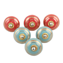 Load image into Gallery viewer, Hand-Painted Ceramic Knobs from India (Set of 6) - Hot and Cold | NOVICA
