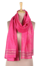 Load image into Gallery viewer, Block-Printed Cotton Blend Shawl from India - Ruby Sea | NOVICA
