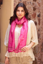 Load image into Gallery viewer, Block-Printed Cotton Blend Shawl from India - Ruby Sea | NOVICA
