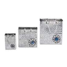 Load image into Gallery viewer, Aluminum Repousse Gift Bag Boxes from Mexico (Set of 3) - Blue Luxury | NOVICA
