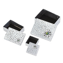 Load image into Gallery viewer, Gift Style Lidded Decorative Boxes of Aluminum (Set of 3) - Merry Gifts | NOVICA
