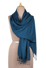 Load image into Gallery viewer, Hand-Woven Teal Wool Shawl from India - Winter Warmth in Teal | NOVICA
