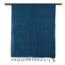 Load image into Gallery viewer, Hand-Woven Teal Wool Shawl from India - Winter Warmth in Teal | NOVICA

