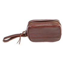 Load image into Gallery viewer, Brown Leather Toiletries Case Travel Bag with Wrist Strap - Salamanca Sojourn | NOVICA
