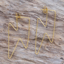 Load image into Gallery viewer, Gold-Plated Lightening Bolt Drop Earrings - Golden Bolt | NOVICA

