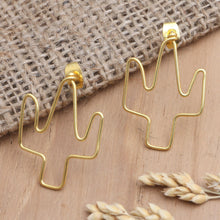 Load image into Gallery viewer, Gold-Plated Cactus Drop Earrings from Bali - Cactus Party | NOVICA
