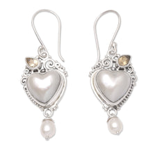 Load image into Gallery viewer, Cultured Mabe Pearl Dangle Earrings with Heart Motif - Love from Above | NOVICA
