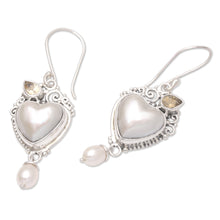 Load image into Gallery viewer, Cultured Mabe Pearl Dangle Earrings with Heart Motif - Love from Above | NOVICA
