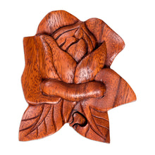 Load image into Gallery viewer, Decorative Wood Puzzle Box with Lotus Motif - Lotus Secret | NOVICA
