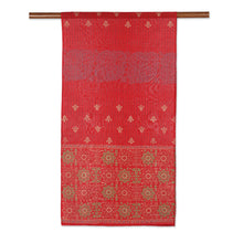 Load image into Gallery viewer, Block-Printed Cotton and Silk Shawl from India - Eternal Flame | NOVICA
