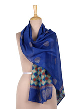 Load image into Gallery viewer, Hand-Woven Chanderi Cotton Blend Shawl - Ancient Poetry | NOVICA
