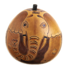 Load image into Gallery viewer, Dried Gourd with Burned Image of an Elephant from Peru - Earth Tone Elephant | NOVICA
