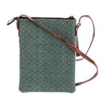Load image into Gallery viewer, Adjustable Cotton and Leather Sling Bag - Comalapa Diamonds in Mint | NOVICA
